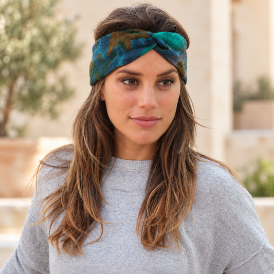 Elastisches Haarband · Blaubraune Blumen (Herbst-Winter)