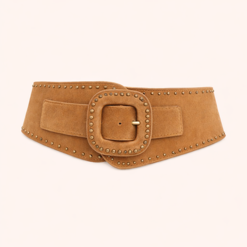 Cinturón de ante elástico Marrón con tachuelas · Talla regulable S/M