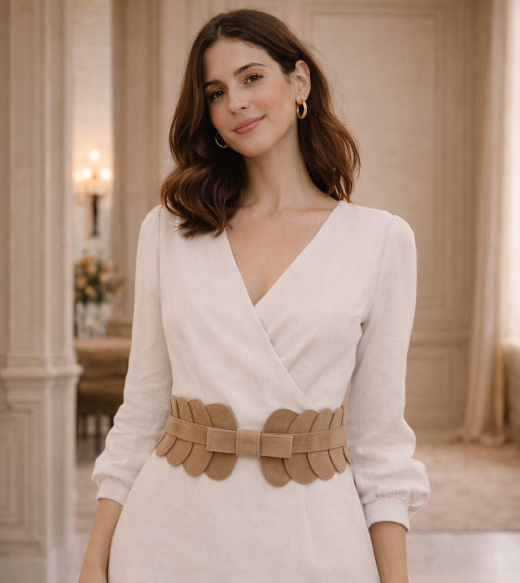 Ceinture élastique en daim beige avec nœud | Élégante et confortable (Édition limitée)