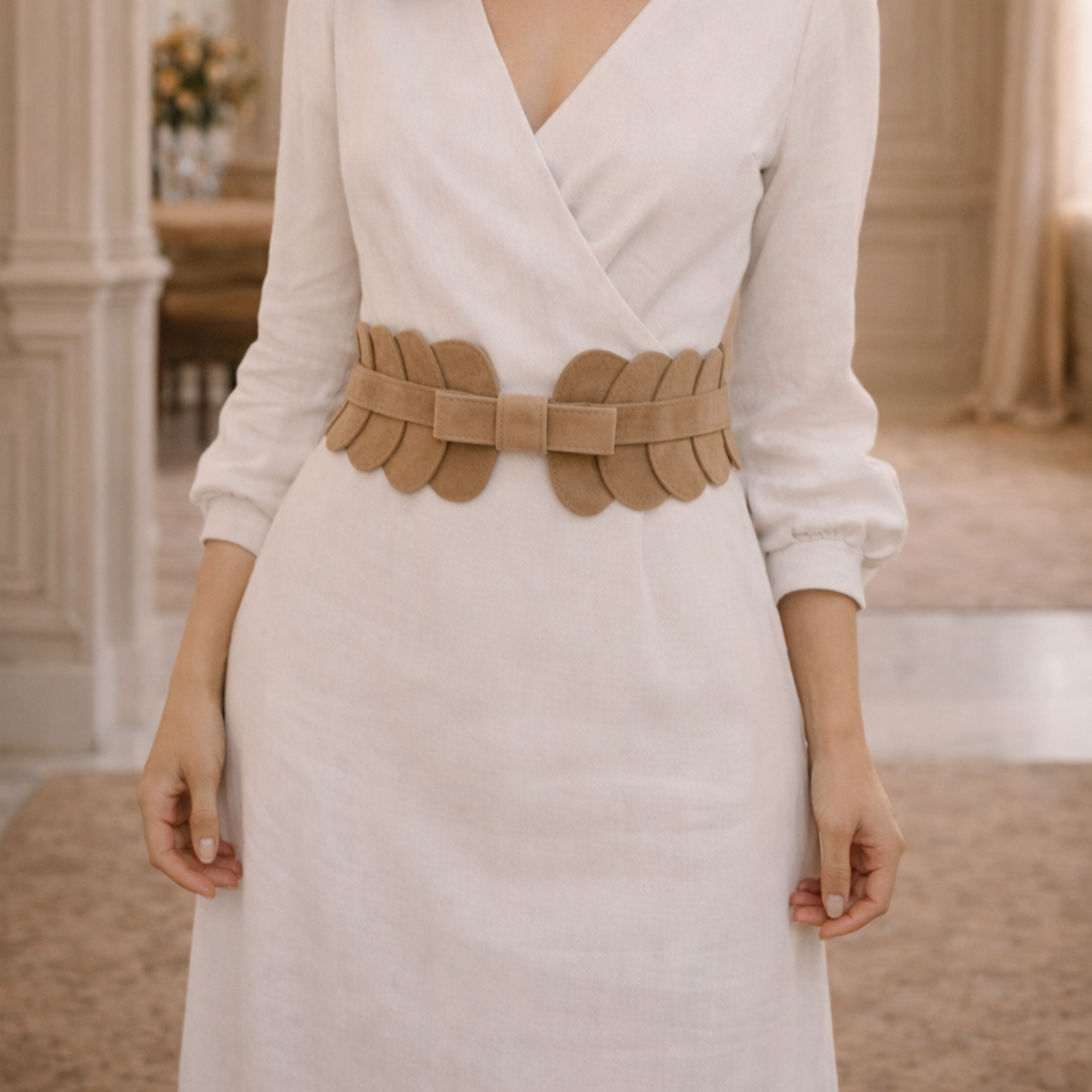 Ceinture élastique en daim beige avec nœud | Élégante et confortable (Édition limitée)