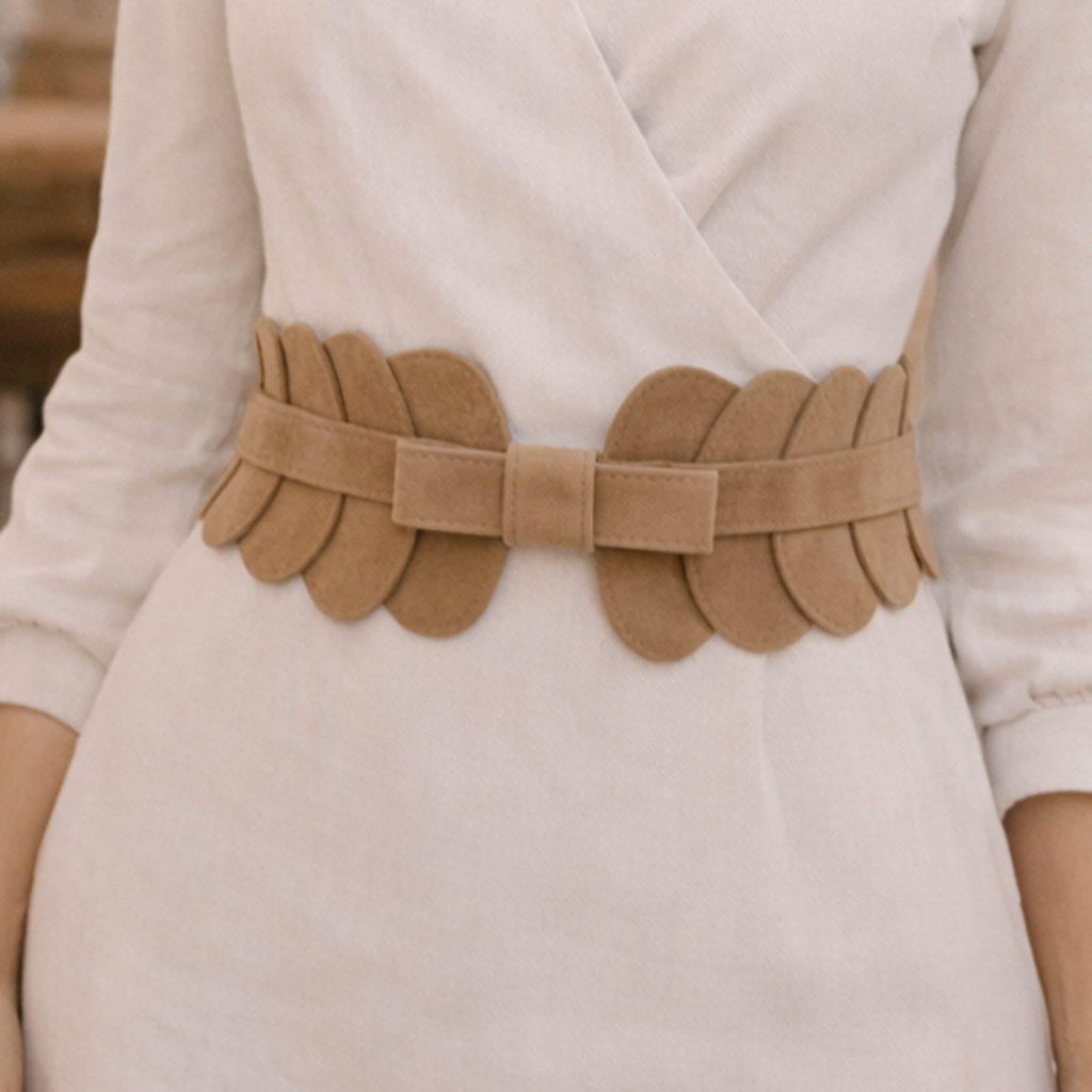 Ceinture élastique en daim beige avec nœud | Élégante et confortable (Édition limitée)