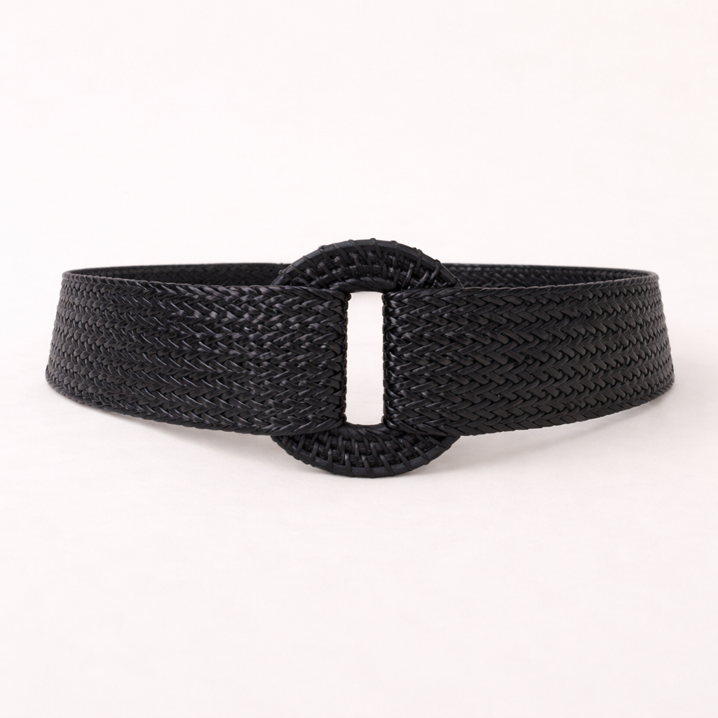 Ceinture élastique noire effet raphia | Élégante et confortable