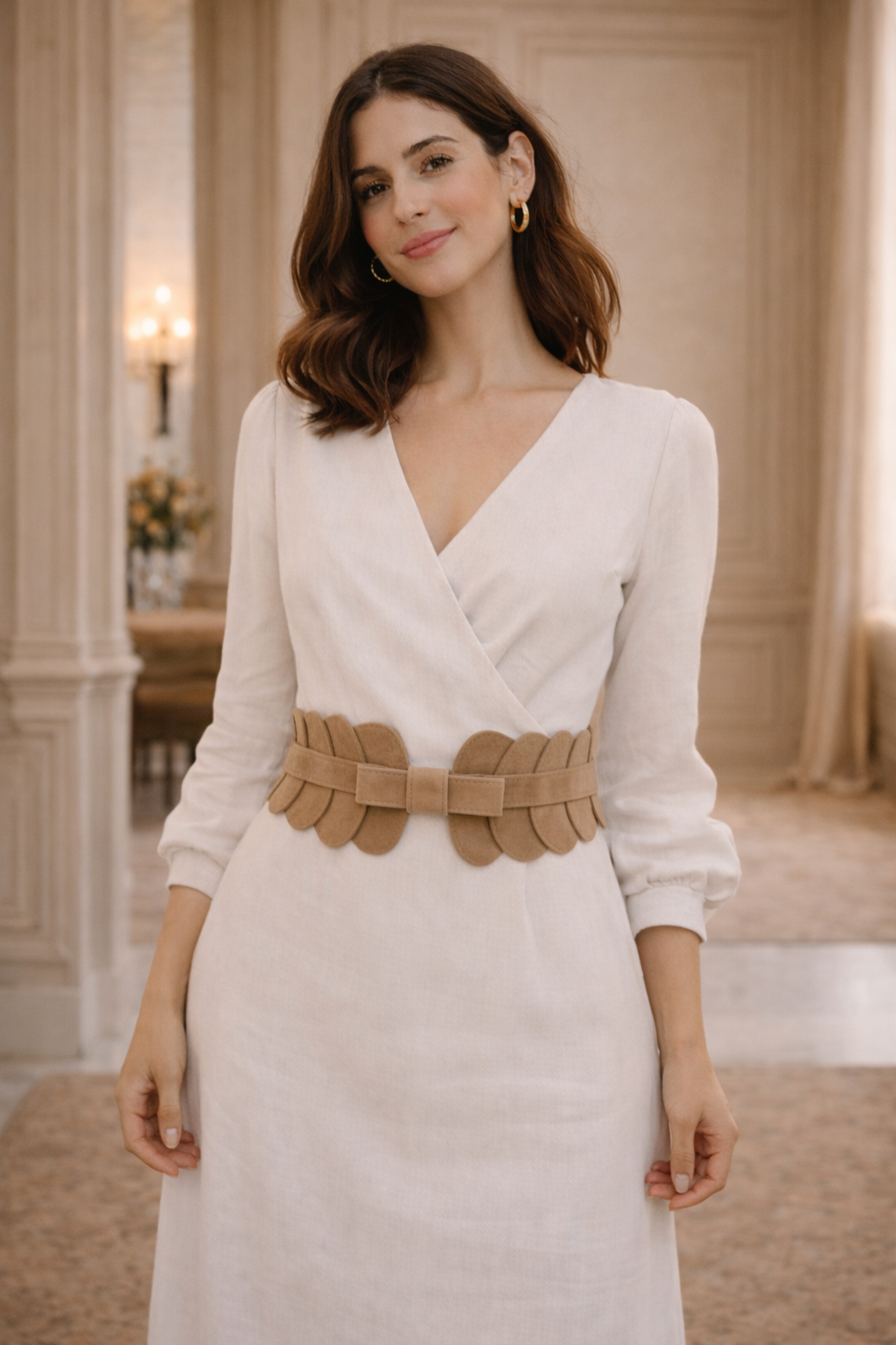 Ceinture élastique en daim beige avec nœud | Élégante et confortable (Édition limitée)