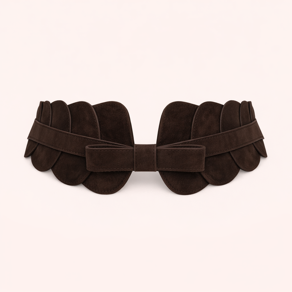 Cinturón elástico de ante marrón chocolate con lazo | Elegante y cómodo (Edición limitada)