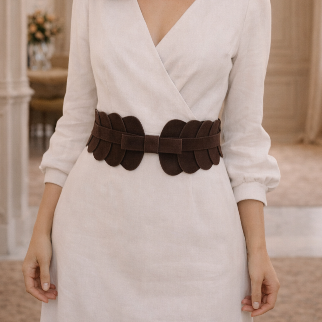 Cinturón elástico de ante marrón chocolate con lazo | Elegante y cómodo (Edición limitada)