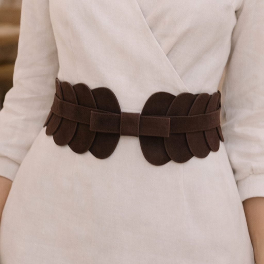 Cinturón elástico de ante marrón chocolate con lazo | Elegante y cómodo (Edición limitada)