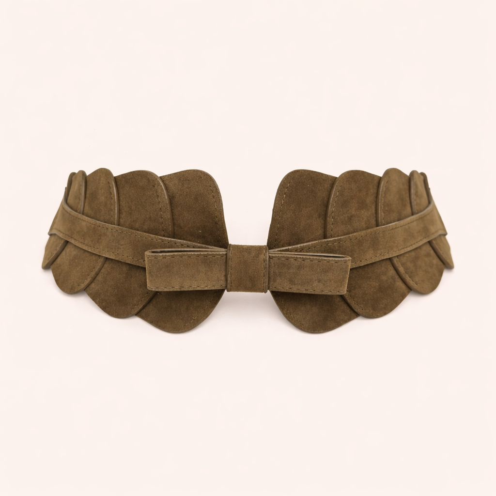 Ceinture élastique en daim vert olive avec nœud | Élégante et confortable (Édition limitée)