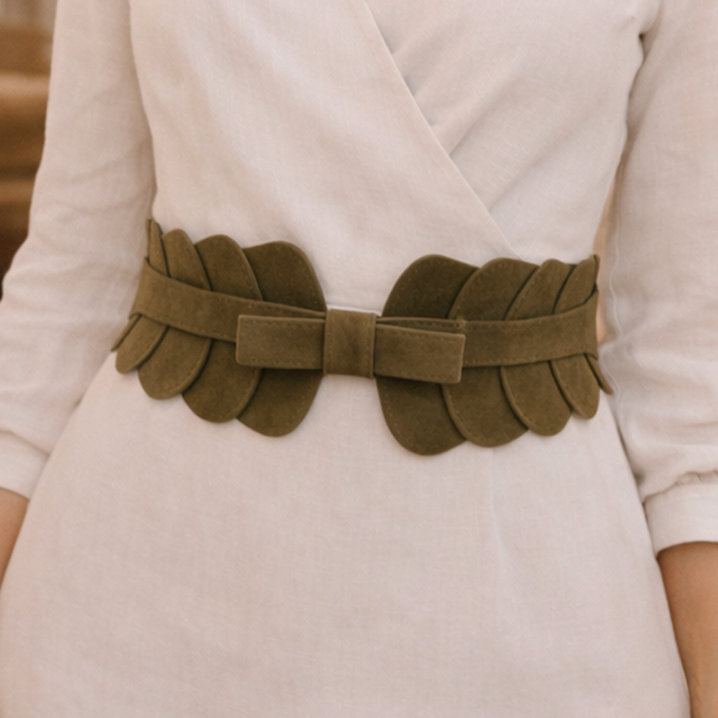 Ceinture élastique en daim vert olive avec nœud | Élégante et confortable (Édition limitée)