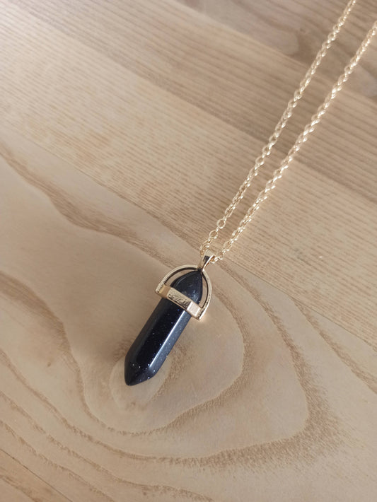 Péndulo Hexagonal de Piedra Semipreciosa Natural con Collar Corto Dorado · Negro Brillo (últimas unidades!)