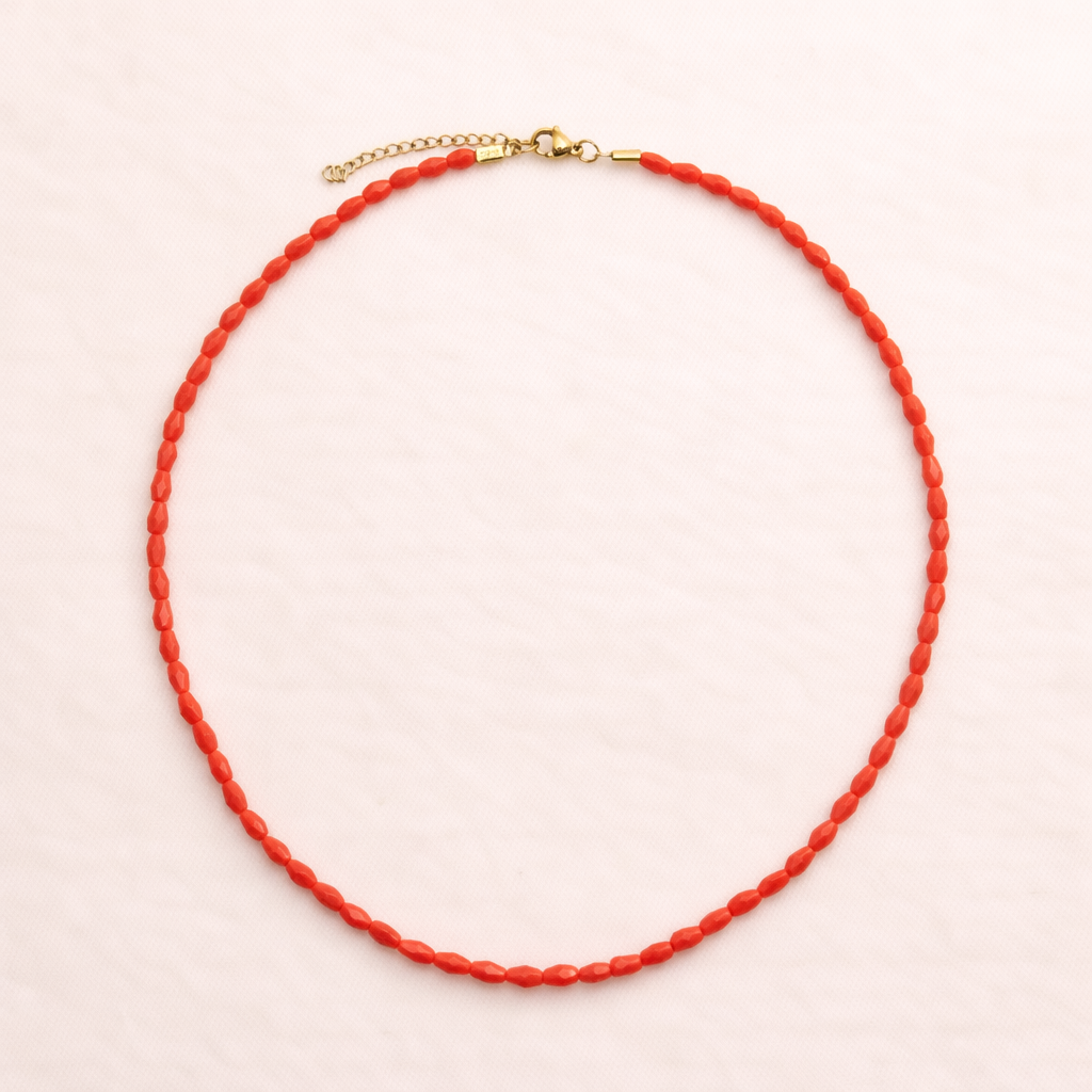 Collar Corto de Cuentas con Cristales Facetados · Coral