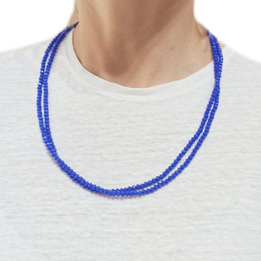3 en 1: Collar Largo de Cuentas Colores | Collar Corto Doble | Pulsera · Azul