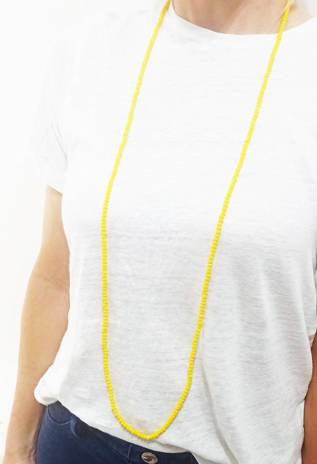3 en 1: Collar Largo de Cuentas Colores | Collar Corto Doble | Pulsera · Amarillo Claro
