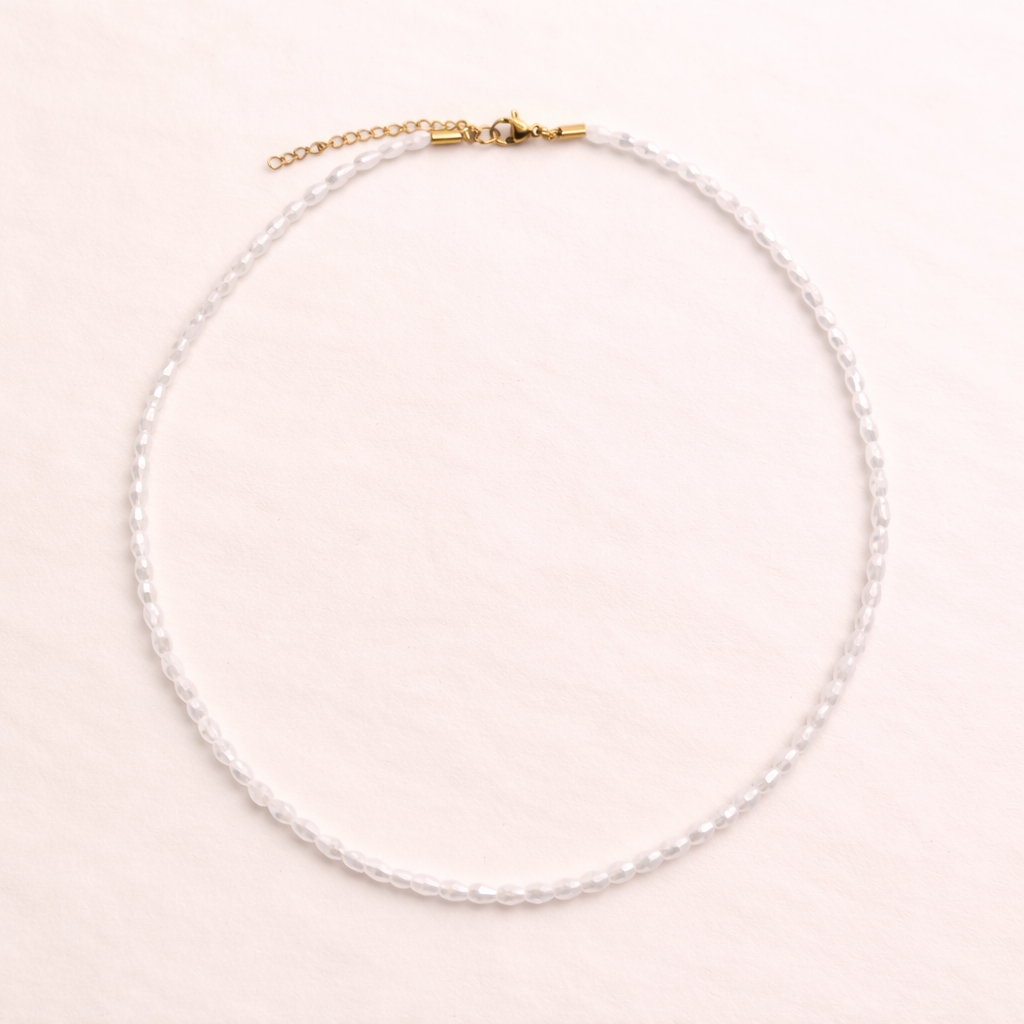 Collar Corto de Cuentas con Cristales Facetados · Blanco