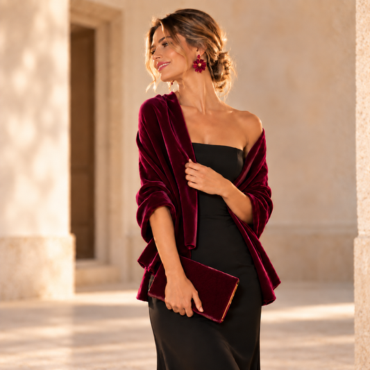 Estola de Terciopelo Mujer – Elegante y Hecha a Mano en Sevilla · Borgoña (50x150cm)