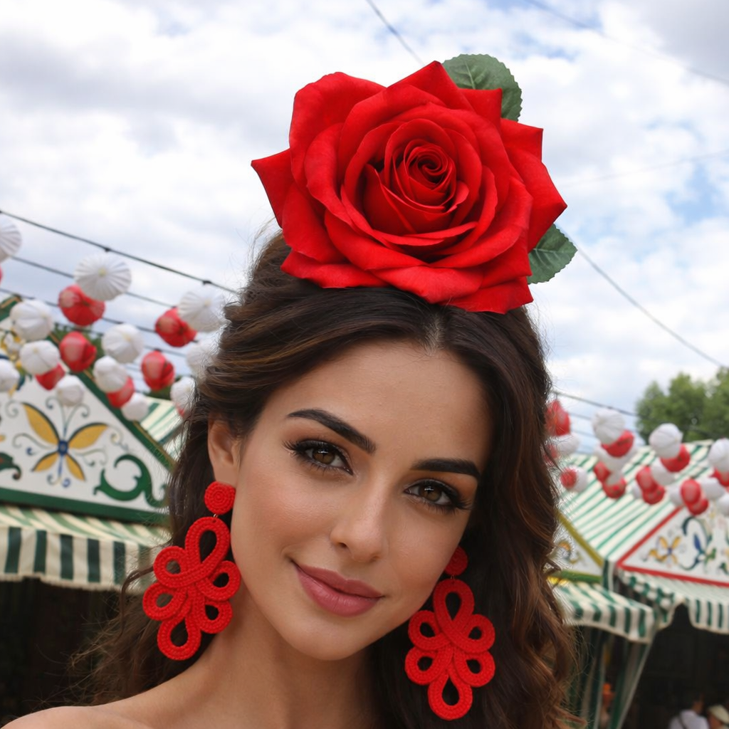 Flor Flamenca Pelo Grande Ø16cm · Rojo