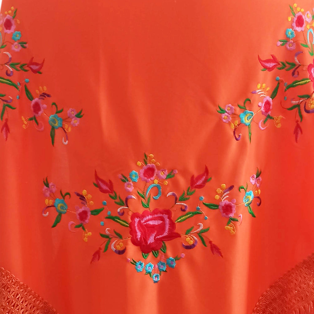 Mantón Flamenco Grande Bordado · Naranja Multicolor (175 x 85cm) última unidad!