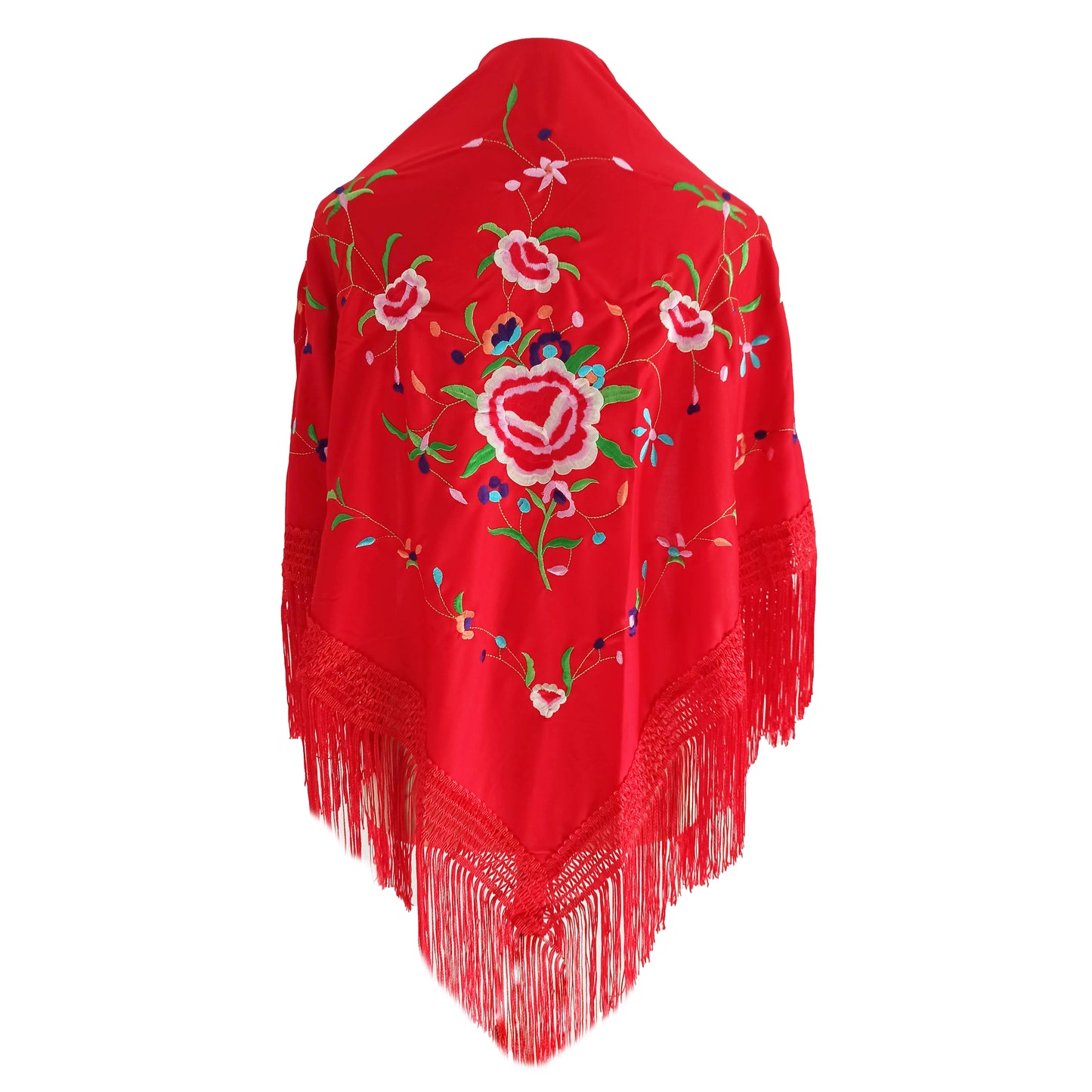 Mantón Flamenco Grande Bordado · Rojo Gran Flor (175 x 85cm)