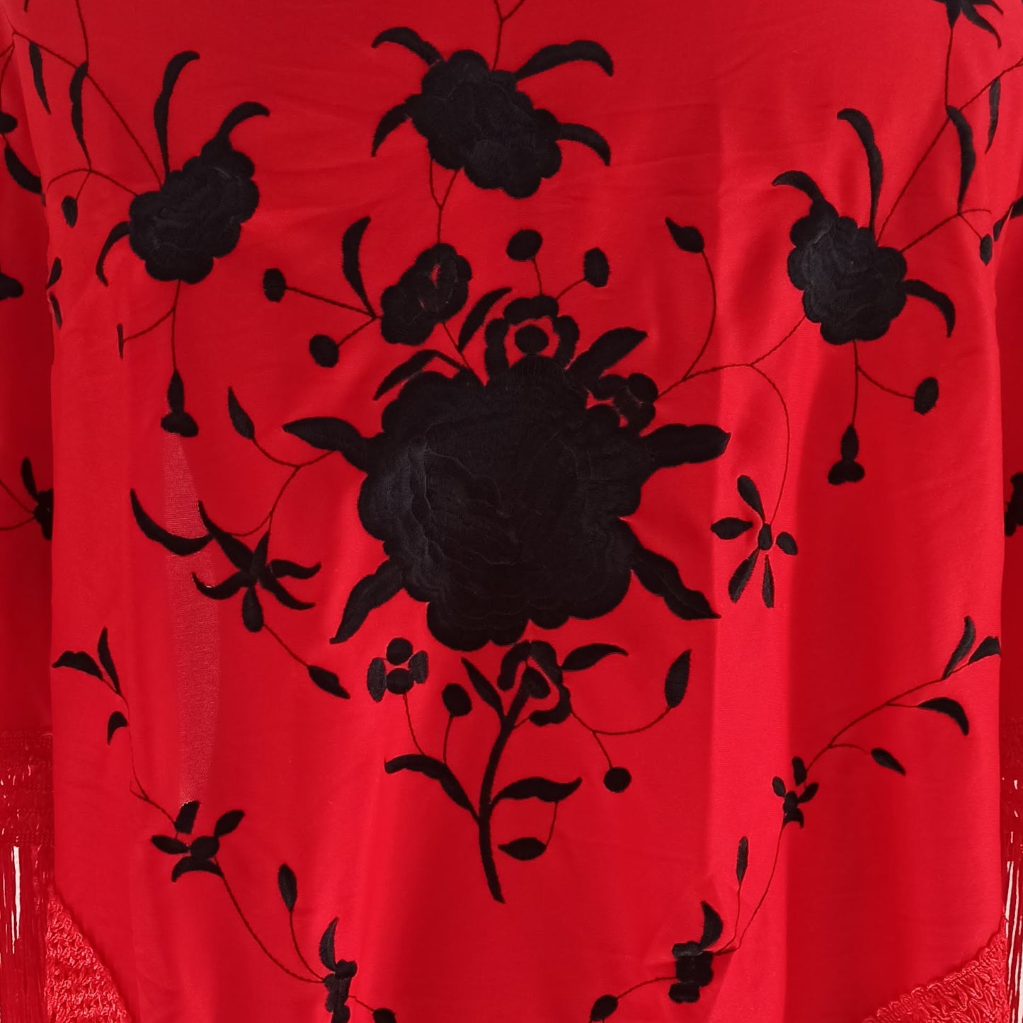 Mantón Flamenco Grande Bordado · Rojo Negro (175 x 85cm)