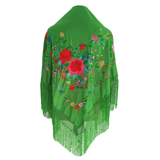Mantón Flamenco Grande Bordado · Verde Claro Floral (175 x 85cm)