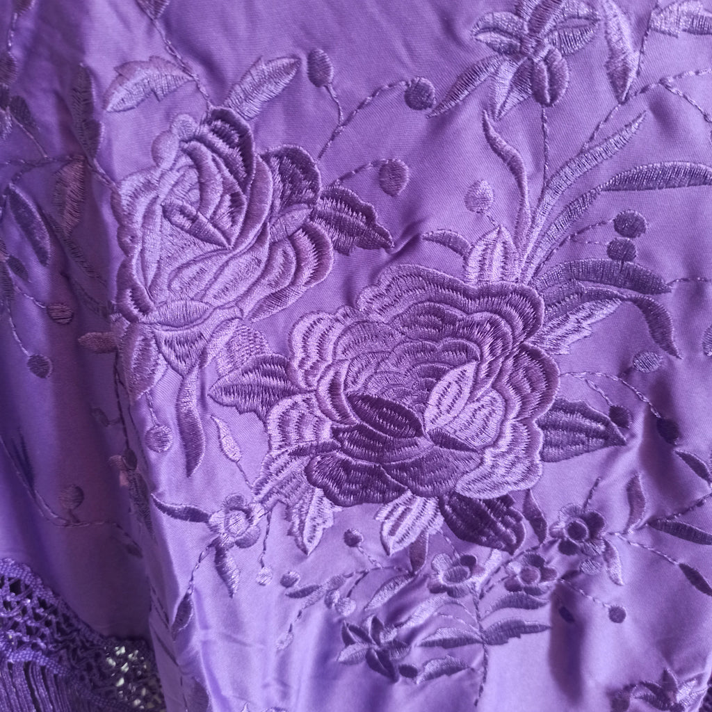 Mantón Flamenco Grande Bordado · Morado Bordado Morado Floral (160 x 85cm)