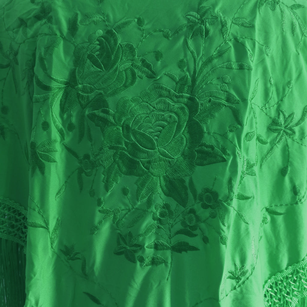 Mantón Flamenco Grande Bordado · Verde Bordado Verde Floral (160 x 85cm)