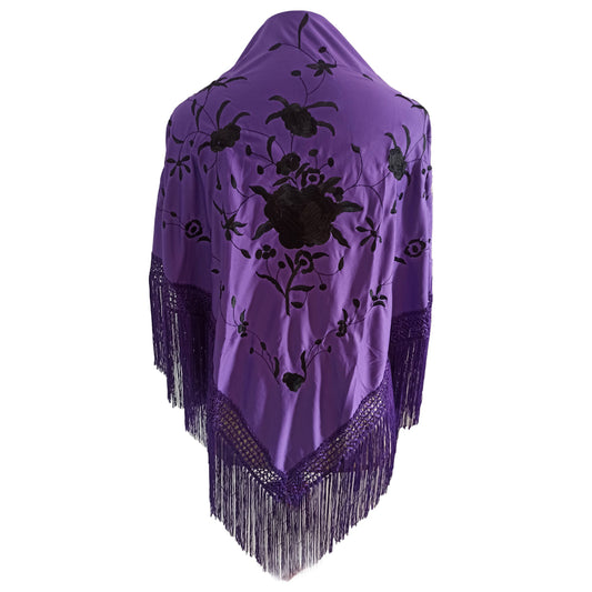 Mantón Flamenco Grande Bordado · Morado Negro (160 x 85cm)