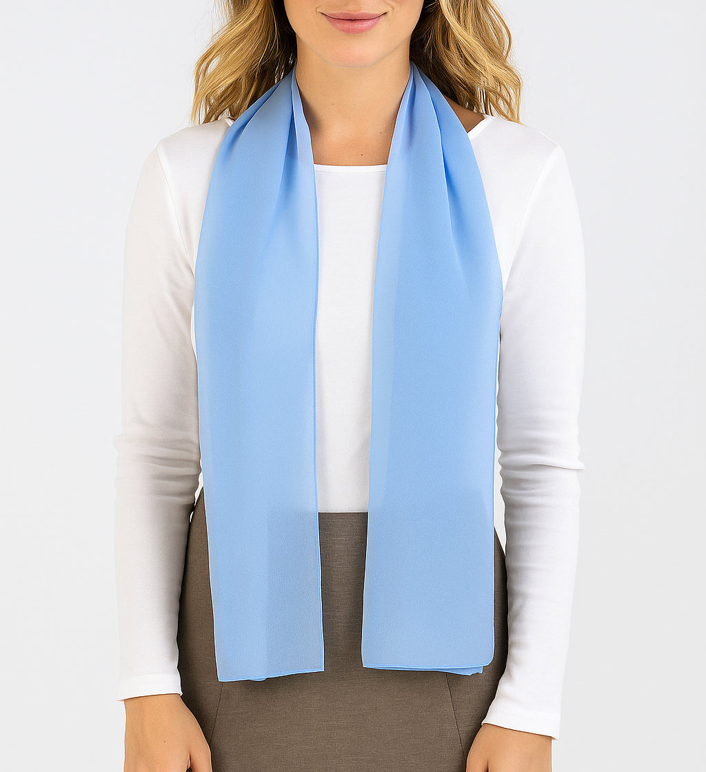 Chal de Chifón – Ligero, Elegante y Hecho en España · Color Azul Cielo (50x150cm) últimas unidades!
