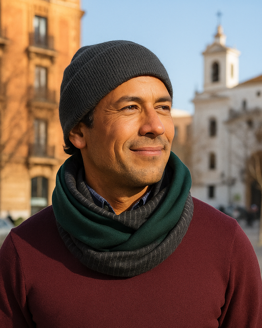 Bufanda Infinita Cuello Hombre · Rayas Finas Gris - Verde (Edición limitada!)