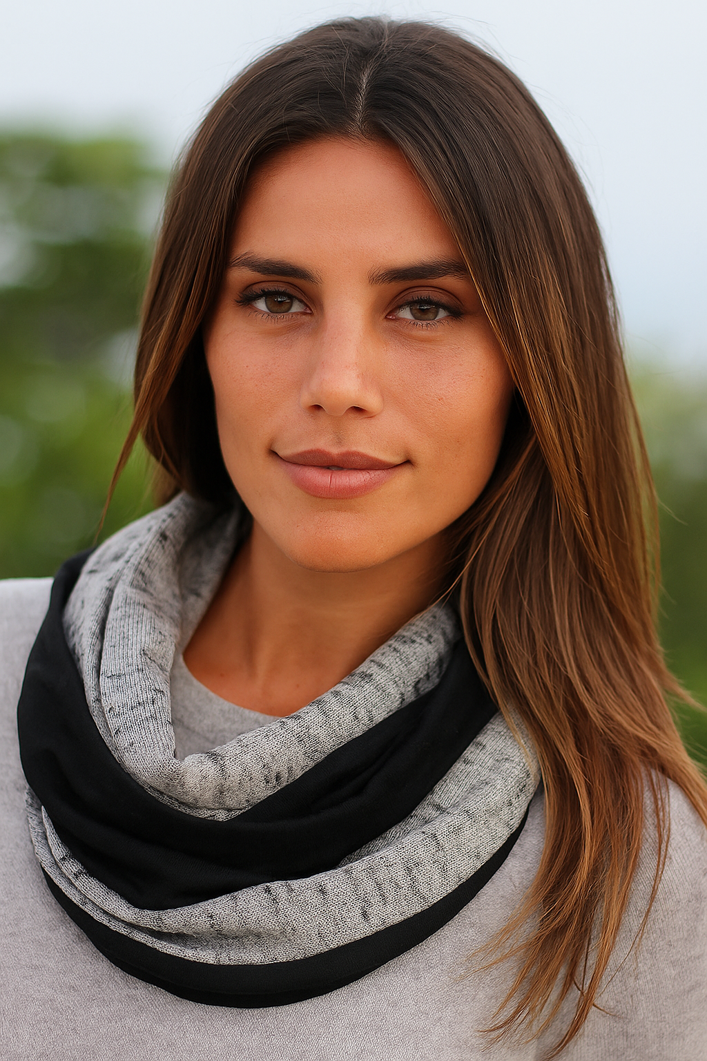 Bufanda Cuello Reversible · Gris Mezcla/Negro