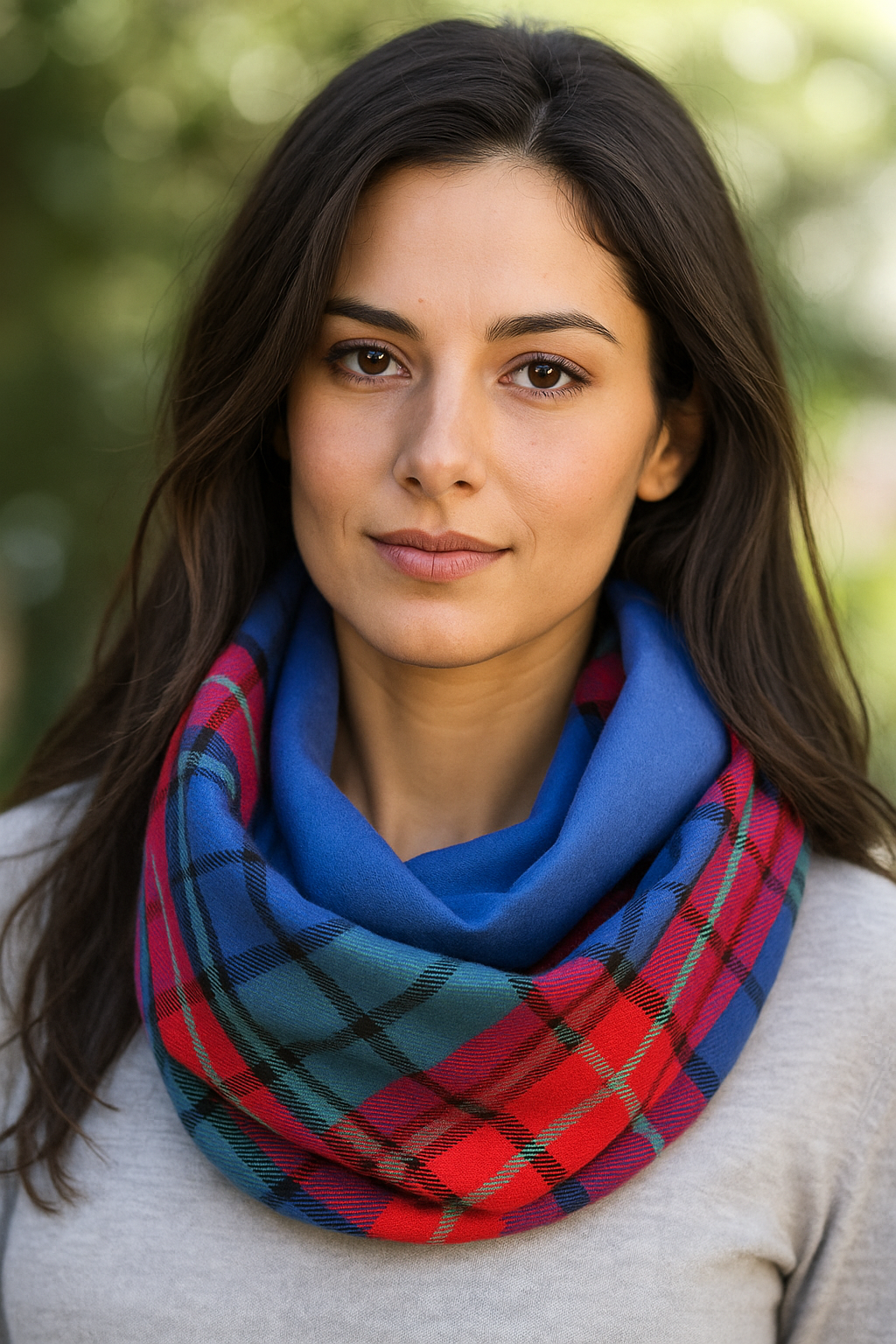 Bufanda Cuello Reversible · Cuadrados Multicolor / Azul