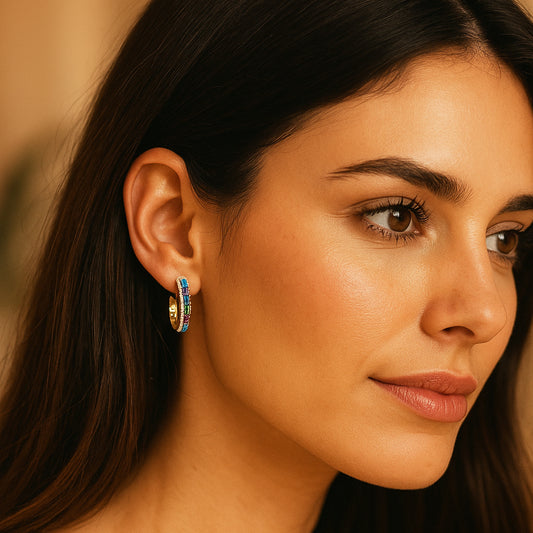 Pendientes Aro Dorado · Cristales Multicolor