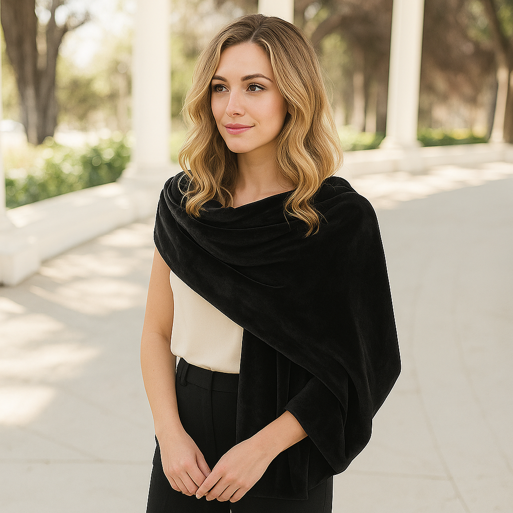 Estola de Terciopelo para Mujer – Elegancia Artesanal Hecha en Sevilla · Estola Grande Negro(50x170cm)