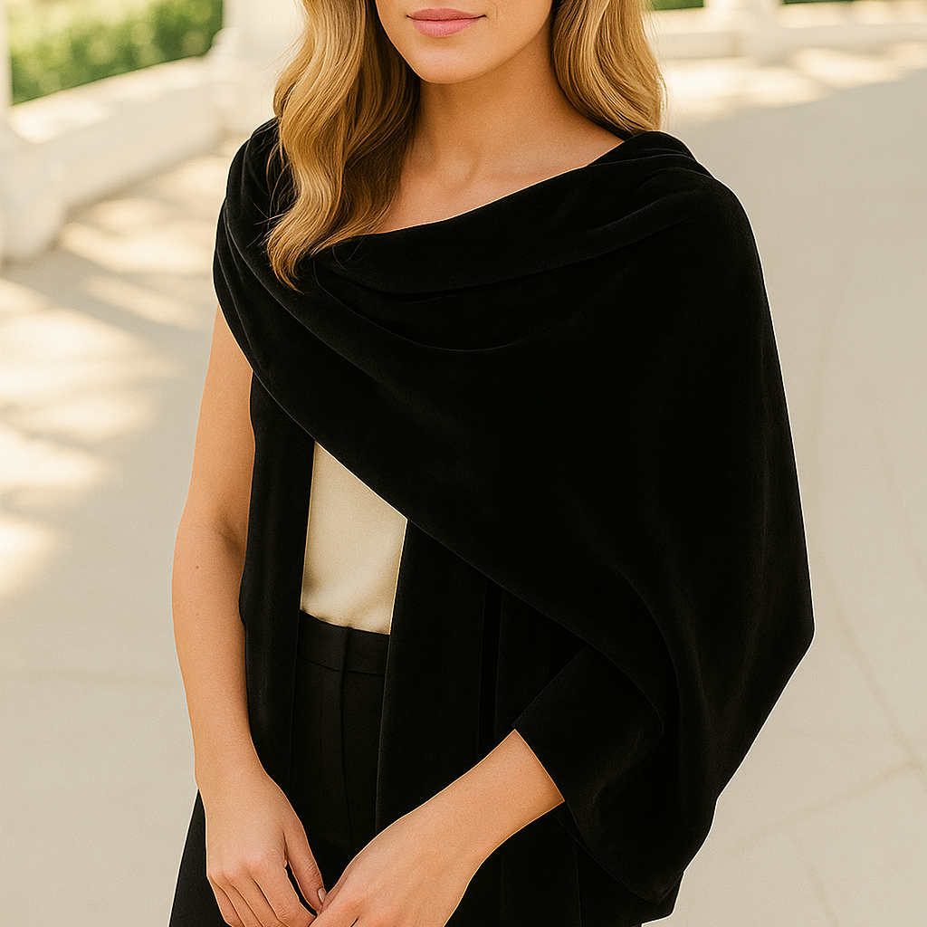 Estola de Terciopelo para Mujer – Elegancia Artesanal Hecha en Sevilla · Estola Grande Negro(50x170cm)