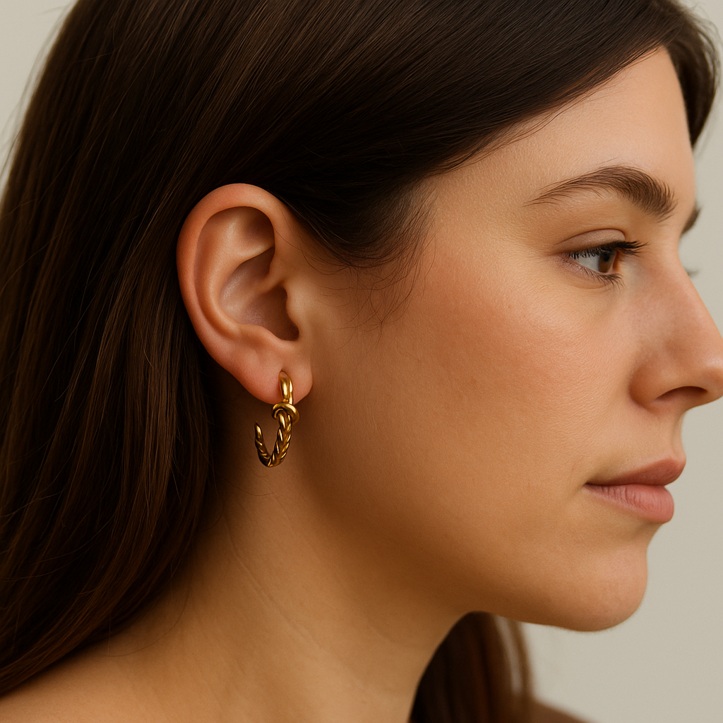 Pendientes Aro Doble Dorados con Nudo · Elegantes, ligeros y de tendencia