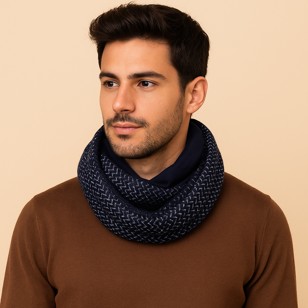 Bufanda Infinita Cuello Hombre · Tela doble Espiga Azul/Azul (última unidad!)