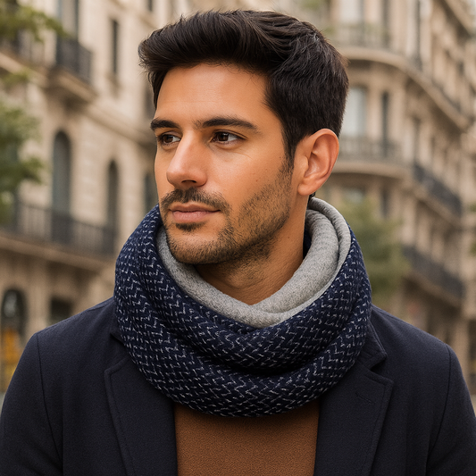 Bufanda Infinita Cuello Hombre · Tela doble Espiga Azul / Gris
