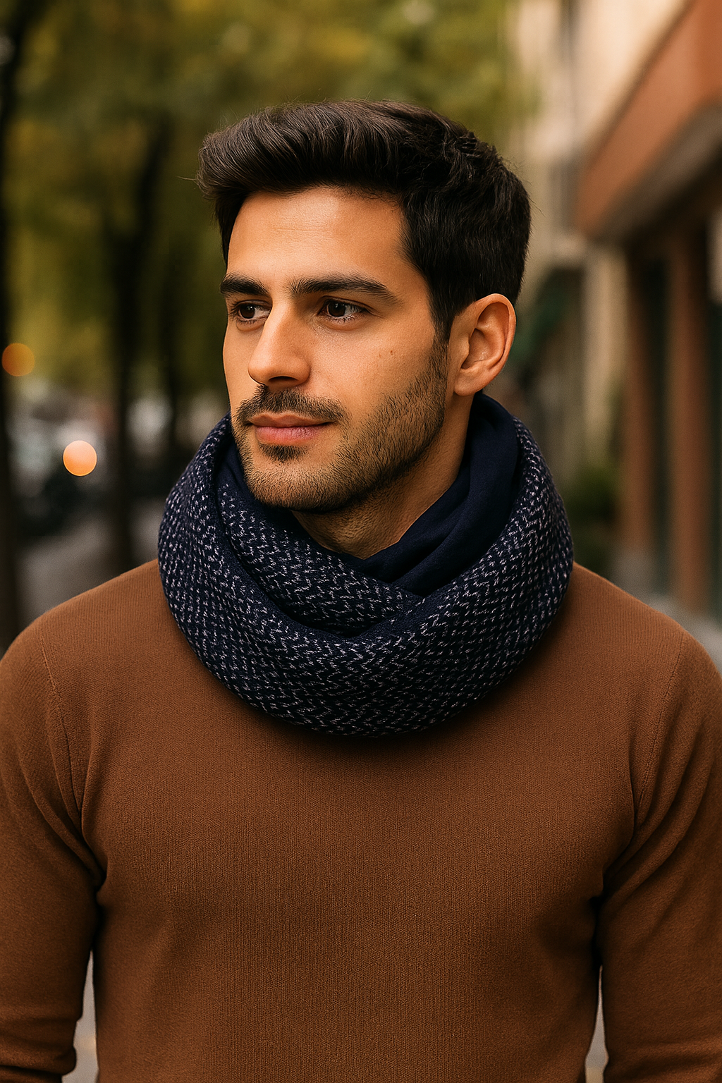 Bufanda Infinita Cuello Hombre · Tela doble Espiga Azul/Azul (última unidad!)