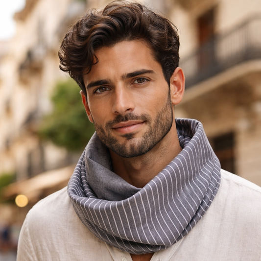 Fular Ligero Infinito de Hombre · Reversible Rayas / Gris (última unidad!)