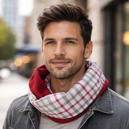 Fular Ligero Infinito de Hombre · Reversible Cuadrados / Rojo (última unidad!)