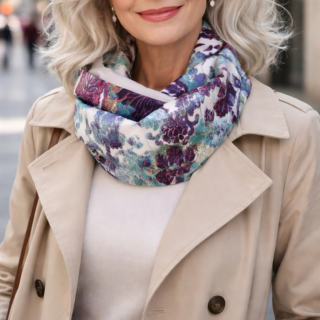 Fular Infinito Reversible · Raso Multicolor / Gris Claro (última unidad!)