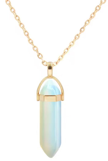 Péndulo Hexagonal de Piedra Semipreciosa Natural con Collar Corto Dorado · Piedra Luna (últimas unidades!)
