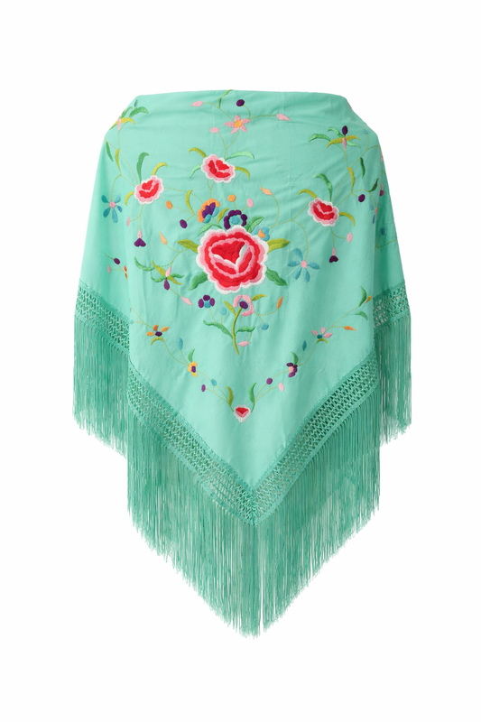 Mantón Flamenco Grande Bordado · Verde Agua Multicolor (160 x 85cm) últimas unidades!