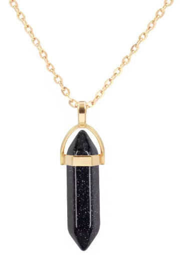 Péndulo Hexagonal de Piedra Semipreciosa Natural con Collar Corto Dorado · Negro Brillo (últimas unidades!)