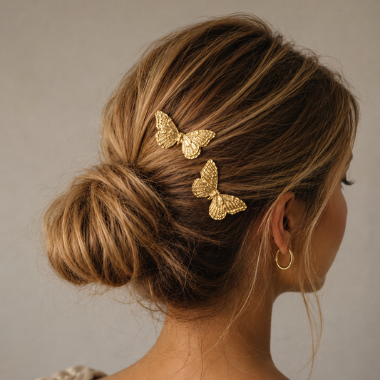 Peinetas Doradas Medianas · Mariposas Oro Brillo Talla M (Pack 2 uds)