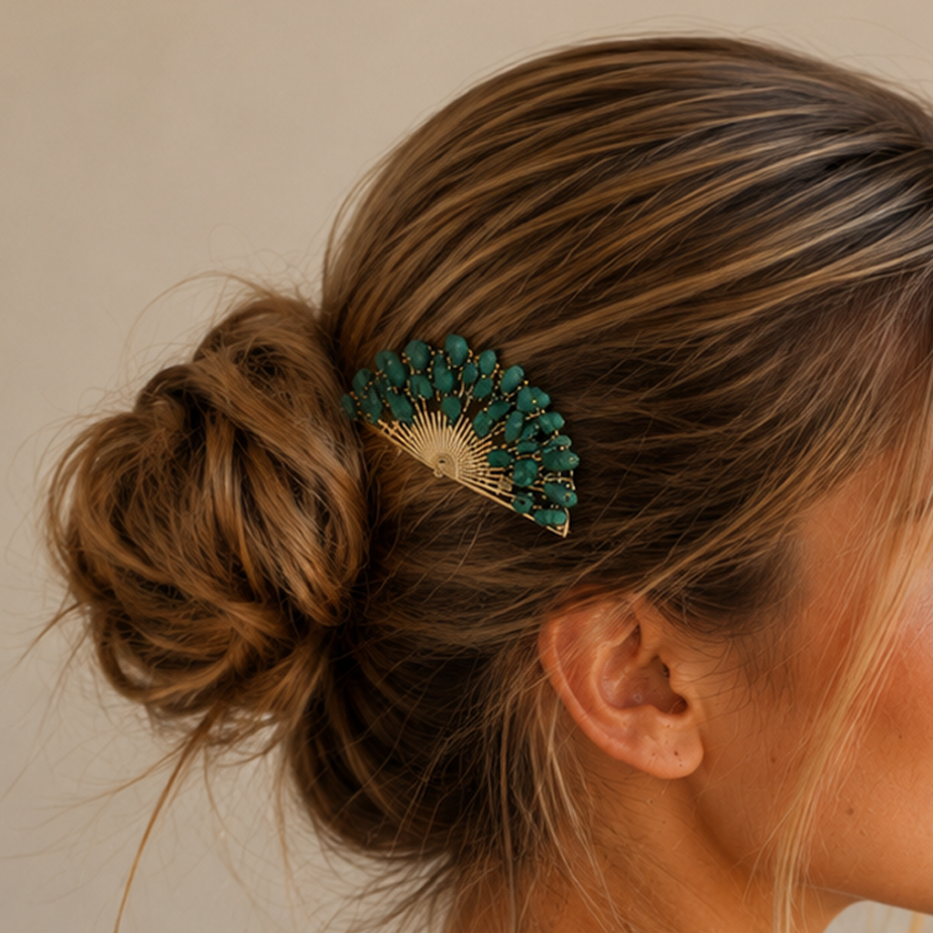 Mittlerer goldener Flamenco-Haarkamm · Goldglitzerfächer Größe M