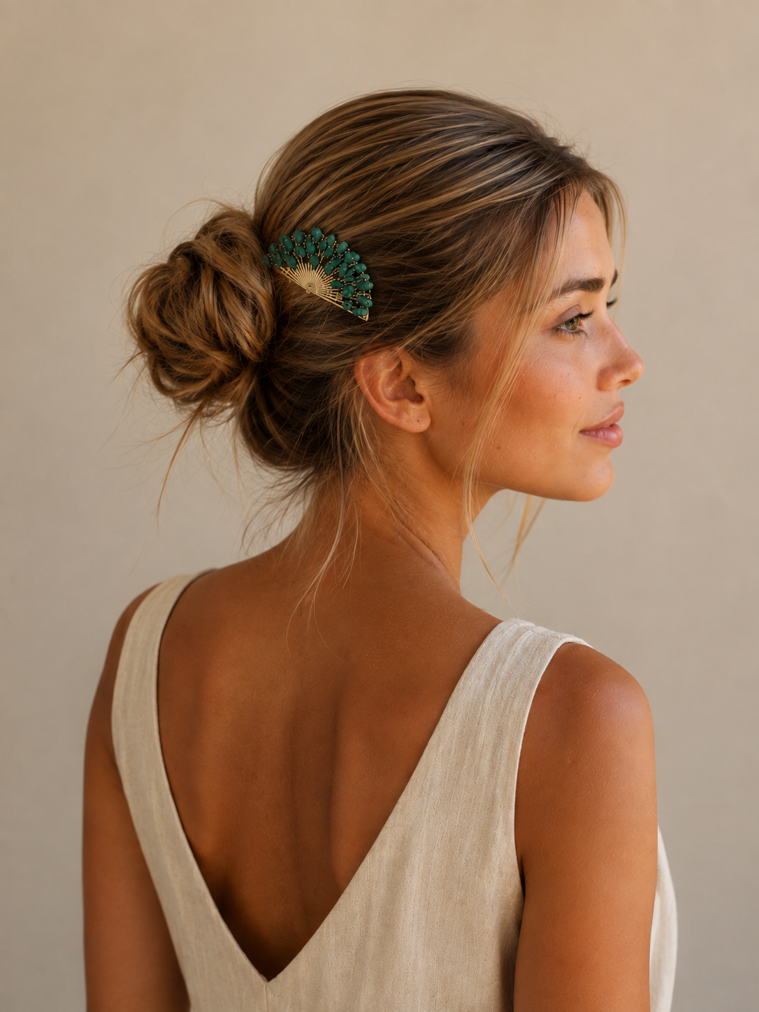 Mittlerer goldener Flamenco-Haarkamm · Goldglitzerfächer Größe M