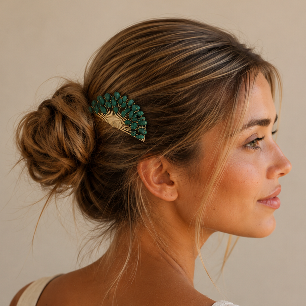 Mittlerer goldener Flamenco-Haarkamm · Goldglitzerfächer Größe M