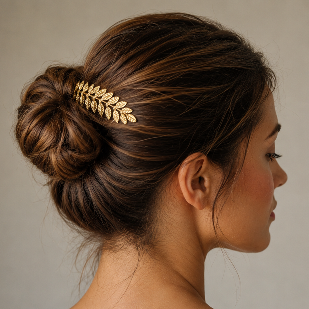 Grand peigne doré à cheveux · Feuilles de laurier (Taille L)