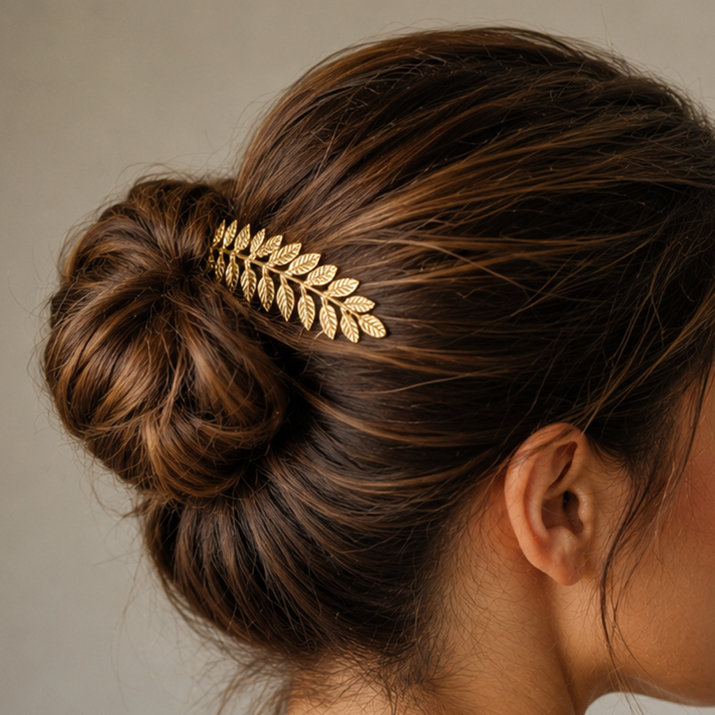Grand peigne doré à cheveux · Feuilles de laurier (Taille L)