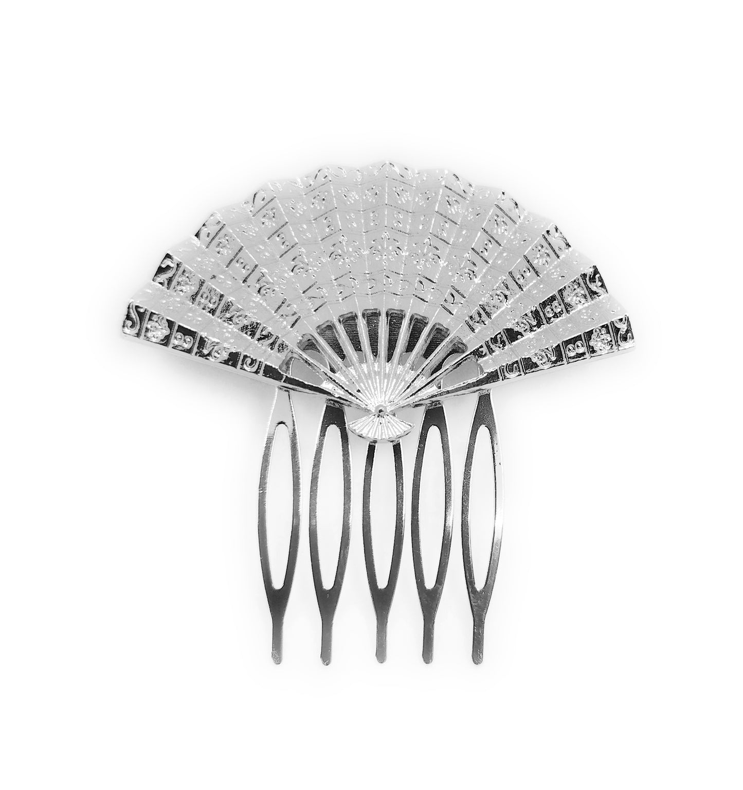 Peineta Flamenca Plateado · Abanico Plata Brillo (Talla M)